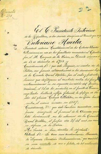 Imagen de Decreto 478 emitido por el ciudadano presidente interino Victoriano Huerta (atribuido)