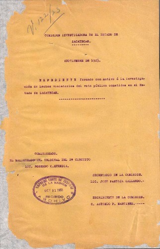 Imagen de Varios 122/1923 Acum., José Falcón y otros solicitan la investigación a las violaciones del voto público en las elecciones del Estado de Zacatecas (atribuido)