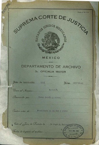 Imagen de Amparo en revisión 1872/1922 pral., promovido por German Tovar y otros, contra actos del Presidente de la República y la Comisión Nacional Agraria (atribuido)