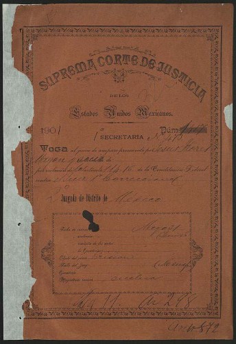 Imagen de Juicio promovido en favor de los hermanos Flores Magón contra actos del Juez 1° Correccional que les dictó auto de formal prisión por el delito de difamación (atribuido)