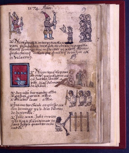 Imagen de Auto de fe de 1574 según una representación pictórica en el códice Aubin (atribuido)