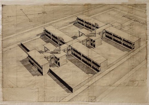 Imagen de Escuela primaria en Tampico Tamaulipas, calle Hidalgo y perspectiva (atribuido)