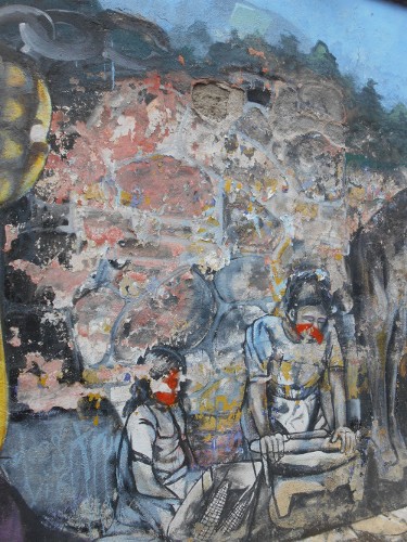 Imagen de El grafiti histórico en las calles de Morelos (propio), Mujeres en el río, fragmento de un mural (atribuido)