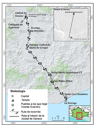 Imagen de Mapa del recorrido de Vicente Guerrero de Huatulco a la Ciudad de Oaxaca (atribuido)