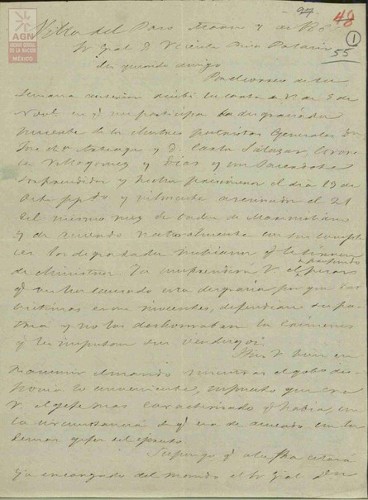 Imagen de Expediente 055: Minuta de la carta del Presidente Juárez a Vicente Riva Palacio