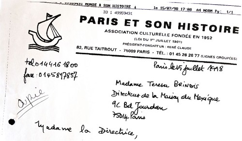 Imagen de Carta de la asociación Paris et son Histoire (atribuido)
