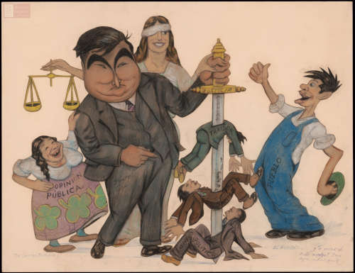 Imagen de Caricatura de Emilio Portes Gil matando al "traidor, al falso amigo y la enemigo político"