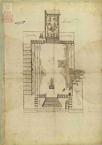 Imagen de Distribución de los lugares en el juicio de un reo, convento de Santo Domingo, México. Distrito Federal (atribuido)