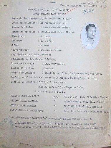 Imagen de Ficha de filiación de Lucio Cabañas Barrientos (atribuido)