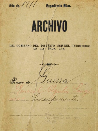 Imagen de 1911. Exp. No. 56 Archivo. de la Jefatura Política del Distrito Sur de la Baja California (propio), Expediente del general Agustín Sanginés (atribuido)