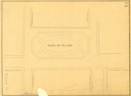 Imagen de Planta arquitectónica de conjunto y distribución del jardín de la plaza de Villamil, elaborado por A. Gómez
