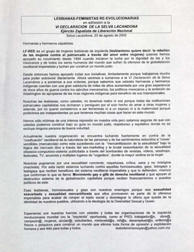 Imagen de Adhesión de lesbianas a la VI Declaración de la Selva Lacandona (atribuido)