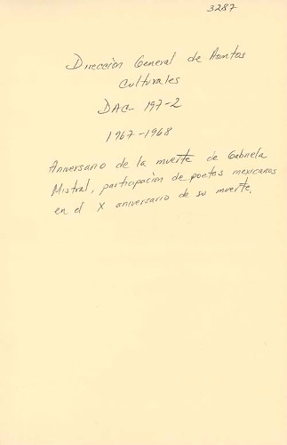 Imagen de Participación de poetas mexicanos en el X Aniversario de la muerte de Gabriela Mistral (atribuido)