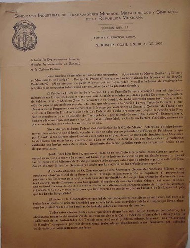Imagen de Carta del Sindicato Industrial de Trabajadores Mineros, Metalúrgicos y Similares de la República Mexicana (atribuido)