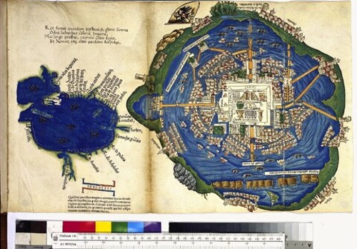 Imagen de Hernán Cortés: Plan von Mexiko Stadt und Skizze der Karibik, vor 1522