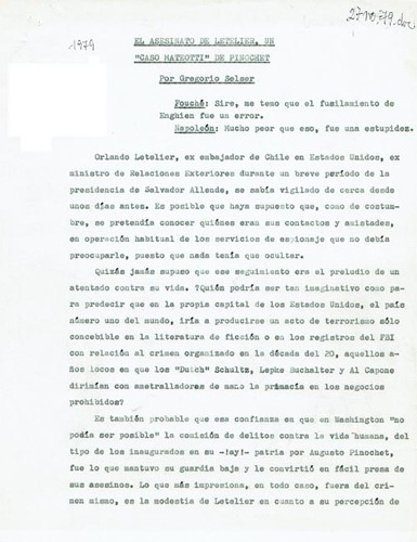 Imagen de El asesinato de Letelier, un "caso Mateotti" de Pinochet (propio)