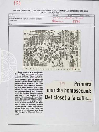 Imagen de Primera marcha homosexual: del clóset a la calle… (propio)