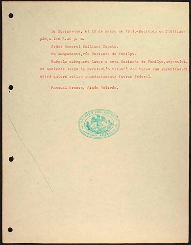 Imagen de Carta de Pascual Orozco a Emiliano Zapata donde que se acerque a la Hacienda de Temilpa (atribuido)