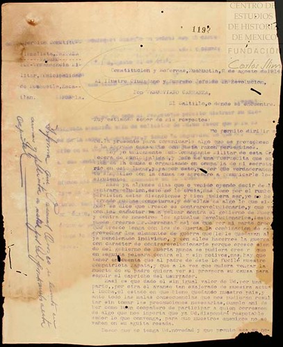 Imagen de Carta dirigida a Venustiano Carranza, se le comunican rumores sobre actividades de Pascual Orozco Jr. contra Huerta (atribuido)