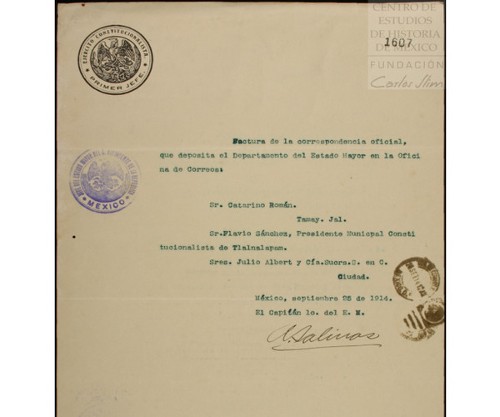 Imagen de Correspondencia oficial depositada en el correo por el Estado Mayor de Venustiano Carranza (atribuido)