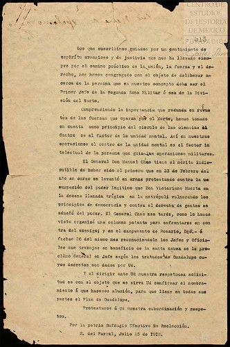 Imagen de Carta dirigida a Carranza y firmada por Apolonio Cano y Maclovio Herrera, solicitan confirmamiento de sus grados (atribuido)