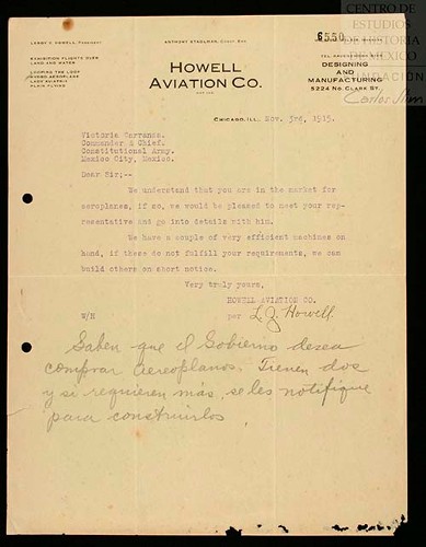 Imagen de Carta en la que solicita envío de un representante a fin de tratar con él la venta de aviones (atribuido)