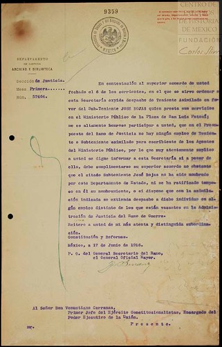 Imagen de Solicita informe a la Secretaría de Guerra si debe cumplir su acuerdo relativo a la expedición de despacho a favor de José Rojas (atribuido)