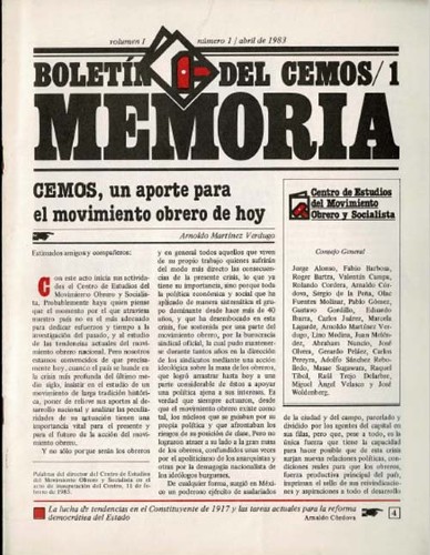 Imagen de Memoria: boletín del CEMOS, Volumen 1, Número 1 (propio)