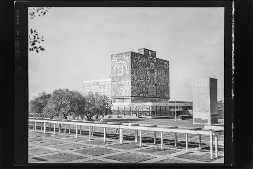 Imagen de Fotografía de arquitectura civil, paisaje de la Biblioteca Central, Ciudad de México (atribuido)
