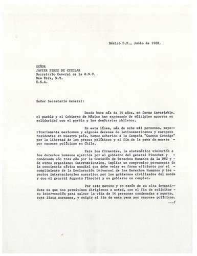 Imagen de Carta dirigida a Javier Pérez de Cuellar, secretario general de las Naciones Unidas (atribuido)