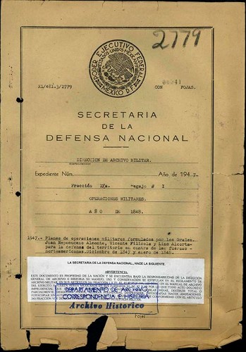 Imagen de Planes de operaciones militares formulados por los generales Juan Nepomuceno Almonte, Vicente Filísola y Lino Alcorta para la defensa del territorio (atribuido)