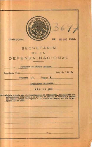 Imagen de Boleta del Departamento de Infantería, se solicitan antecedentes de la guerra de indios en Yucatán y Belice (atribuido)