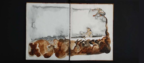 Imagen de Cuadernos de la Mierda: lagarto y figura antropomorfa en canoa (atribuido)