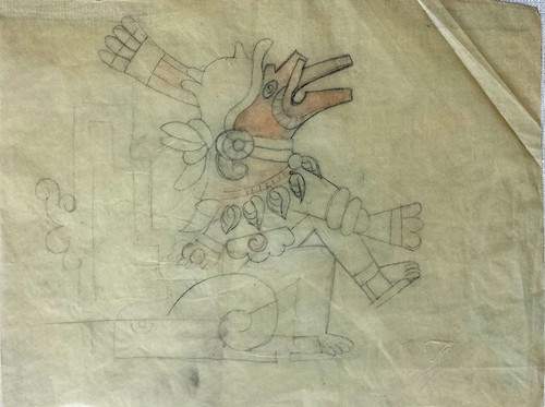 Imagen de Dibujo de Ehécatl Quetzalcóatl de los 6 Bocetos de la Tira de la Peregrinación (atribuido)