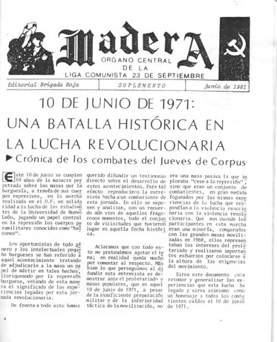 Imagen de Madera. Órgano Central de la Liga Comunista 23 de Septiembre (propio)