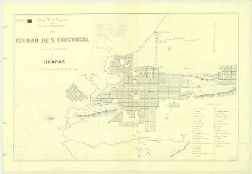 Imagen de Plano topografico de la ciudad de S. Cristobal capital del departamento. de Chiapas (propio), Plano topográfico de San Cristóbal de las Casas (alternativo)