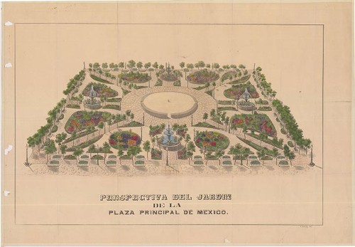 Imagen de Perspectiva del jardin de la plaza principal de Mexico (propio), Perspectiva del jardín de la Plaza Principal de México (alternativo)