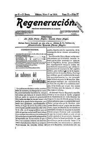 Imagen de Regeneración. Periódico independiente de combate, Año II, Época 1, Tomo II, Número 37 (propio)