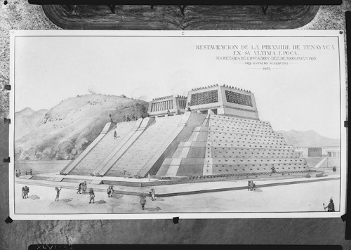 Imagen de Reconstrucción de la Pirámide de Tenayuca, dibujo de Ignacio Marquina (atribuido)