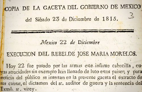 Portadilla de <p>Muere José María Morelos y Pavón</p>