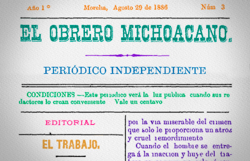 Portadilla de <i>El Obrero Michoacano. Periódico independiente</i> para trabajadores