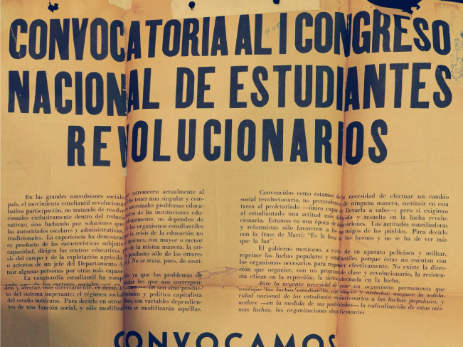 Cartel del Primer Congreso Nacional de Estudiantes
                                    Revolucionarios, previo la masacre del 20 de agosto de 1967 en Acapulco,
                                    Guerrero. dfs, Guerrero, agn