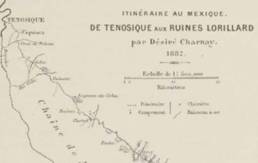 <h4 class='amarillo'></h4>
    
                        <br>
                        <b>Désiré Charnay en Ciudad Lorillard</b><br><br>
                        Ruta del viaje desde Tenosique a la Ciudad Lorillard (Charnay, 1885). P. 403 del pdf.
                        <br>
                        <br>
                        AHA-AS-4209-56695-3-256.
                        <br>
                        <br>
                        <a href='//memoricamexico.gob.mx/swb/memorica/Cedula?oId=FmuerHsB2OepU0w6e6l6' target='_blank' class='ObjetoDigital'>Recurso digital</a>
                        