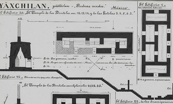 <h4 class='amarillo'></h4>
                           
                            <br>
                            <b>Dibujos de plantas y cortes arquitectónicos con ubicación de monumentos escultóricos asociados</b><br><br>
                            Edificios 1, 20, 22 y 42 en ruinas de Yaxchilán (Maler, 1897-1900).  Imagen 17 del pdf.
                            <br>
                            <br>
                           
                            <a href='//memoricamexico.gob.mx/swb/memorica/Cedula?oId=lVW4rHsBz6zaYO7D3DWt' target='_blank' class='ObjetoDigital'>Recurso digital</a>
                            