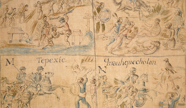 Batalla de Quauhqcholan. Lienzo de Tlaxcala. Códice histórico colonial del siglo XVI, copia de Juan Manuel Yllanes del Huerto.