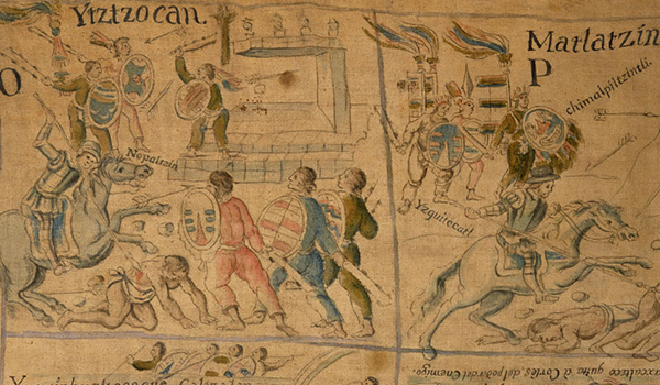 Batalla de Itzoca.  Lienzo de Tlaxcala. Códice histórico colonial del siglo XVI, copia de Juan Manuel Yllanes del Huerto.
